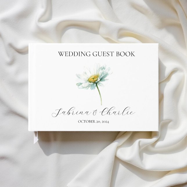 Watercolor Daisy Elegant Floral Wedding Gästebuch (Von Creator hochgeladen)