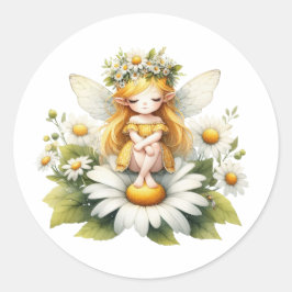 Watercolor Daisy Fairy Runder Aufkleber