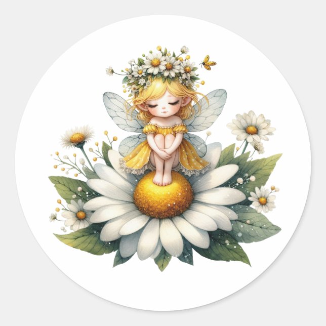Watercolor Daisy Fairy Runder Aufkleber (Vorderseite)