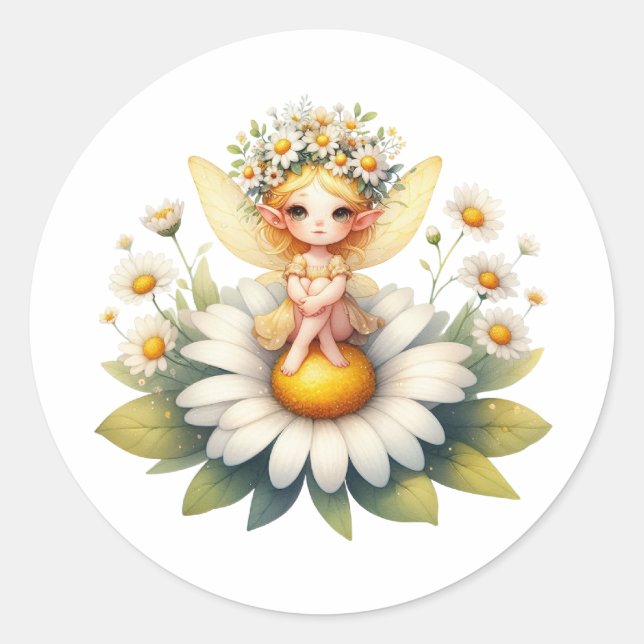 Watercolor Daisy Fairy Runder Aufkleber (Vorderseite)