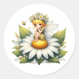 Watercolor Daisy Fairy Runder Aufkleber