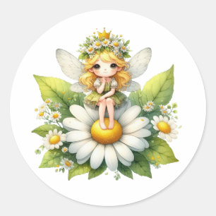Watercolor Daisy Fairy Runder Aufkleber