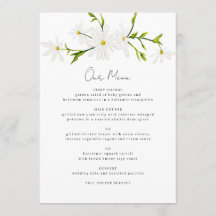 Watercolor Daisy Floral Wedal Reception Menu