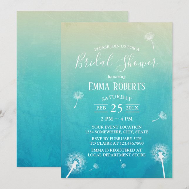 Watercolor Dandelion Spring Wedding Brautparty Einladung (Vorne/Hinten)