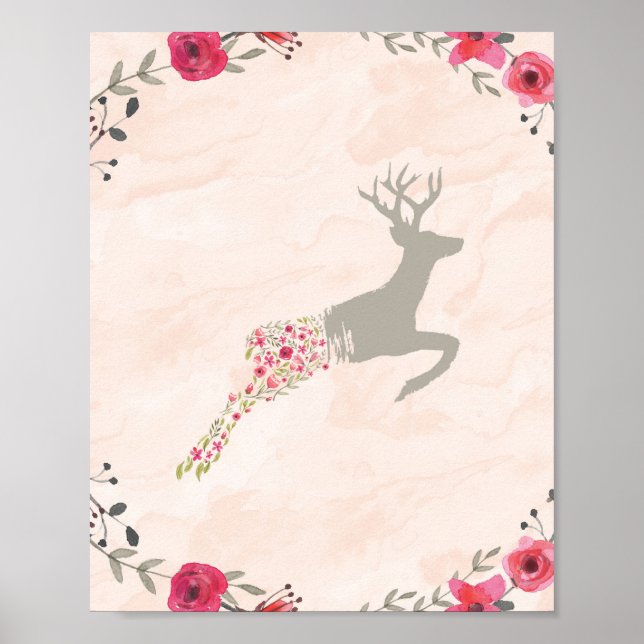 Watercolor Deer Art Print Poster (Vorne)