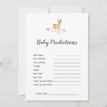Watercolor Deer White Baby Shower Predictions Game