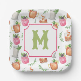 Watercolor Derby Day Mint Julep Drinks Monogram Pappteller