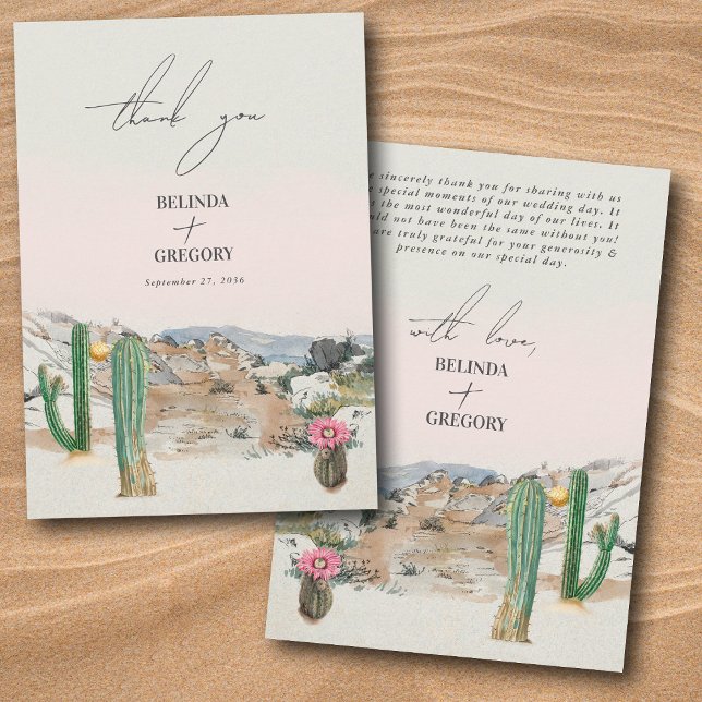 Watercolor Desert Cactus Boho Wedding Dankeskarte (Watercolor Desert Cactus Boho Wedding Thank You Card)