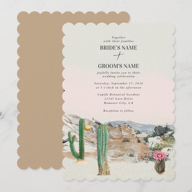 Watercolor Desert Cactus Boho Wedding Einladung (Vorne/Hinten)