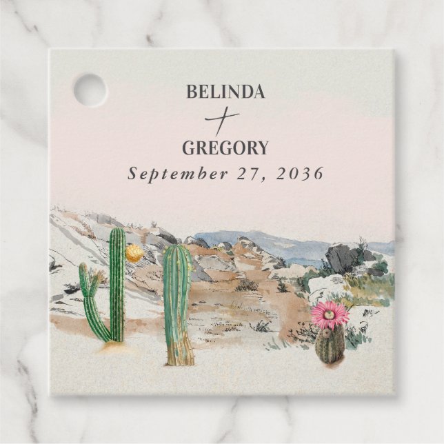 Watercolor Desert Cactus Boho Wedding Geschenkanhänger (Vorderseite)