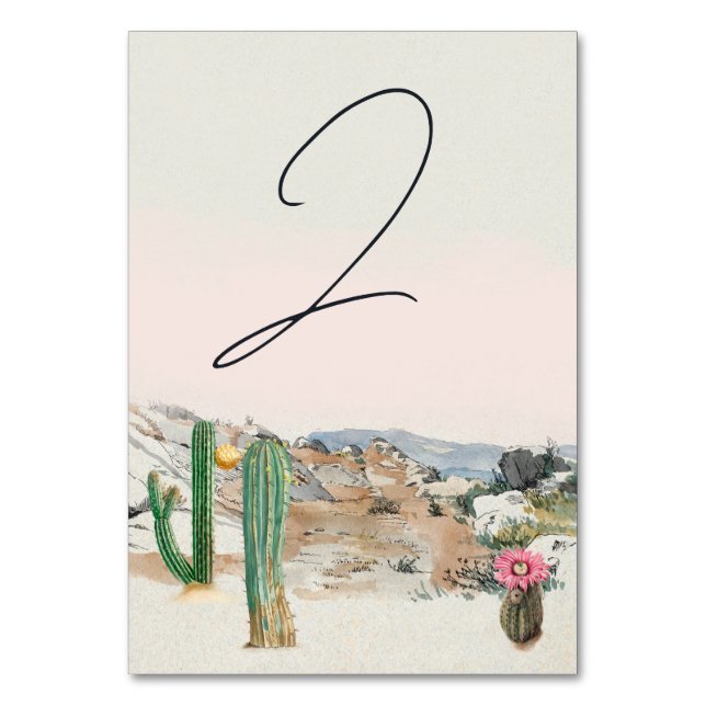Watercolor Desert Cactus Boho Wedding Tischnummer (Vorderseite)