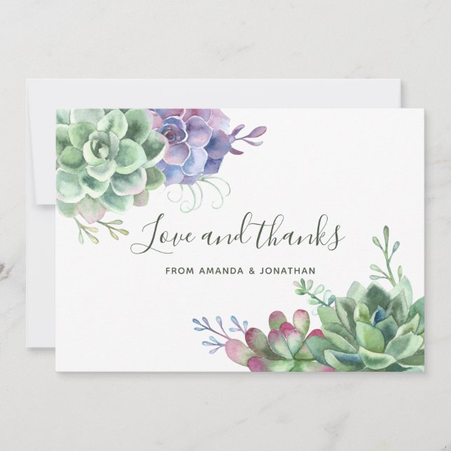 Watercolor Desert Cactus Succulents Mariages Merci (Devant)