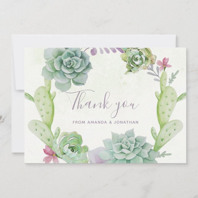 Watercolor Desert Cactus Succulents Mariages Merci (Devant)