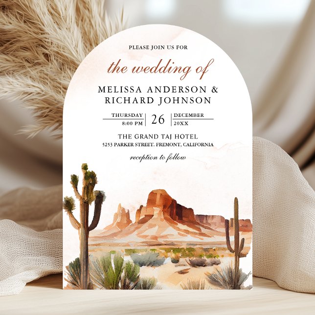 Watercolor Desert Mountain Cactus QR Code Wedding Einladung (Von Creator hochgeladen)