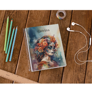 Watercolor Dia de los Muertos Catrina Notizblock