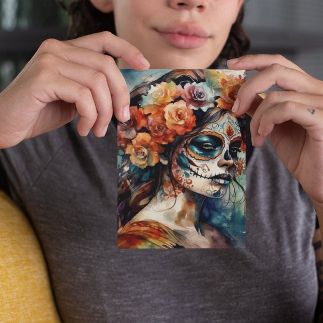 Watercolor Dia de los Muertos Catrina Postkarte (Von Creator hochgeladen)