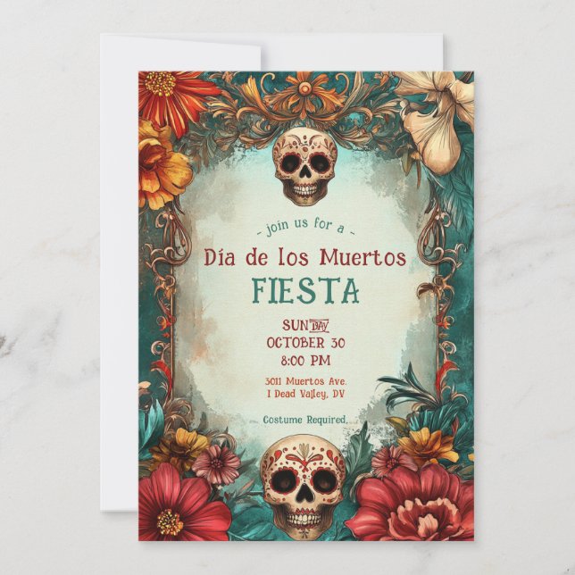 💀 🎉 Watercolor Día de Muertos Party Einladung (Vorderseite)