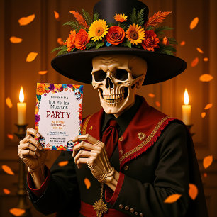 💀 🎉 Watercolor Día de Muertos Party Einladung