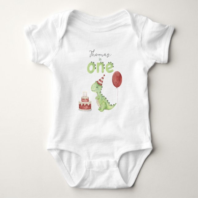 Watercolor Dinosaur 1st birthday Baby Strampler (Vorderseite)