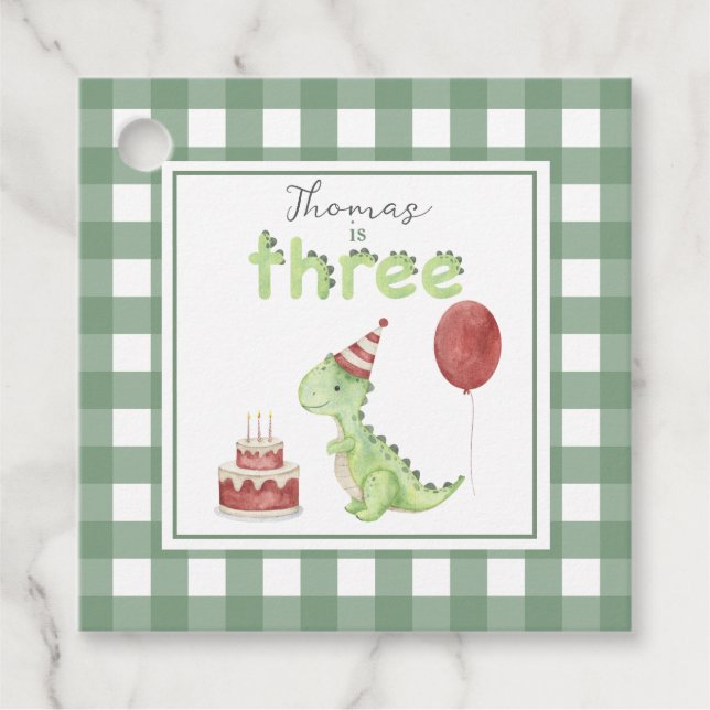 Watercolor Dinosaur 3rd birthday Geschenkanhänger (Vorderseite)