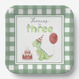 Watercolor Dinosaur 3rd birthday Pappteller