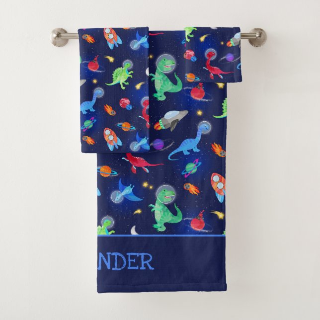 Watercolor Dinosaur Astronauts In Space Blue (En situation)