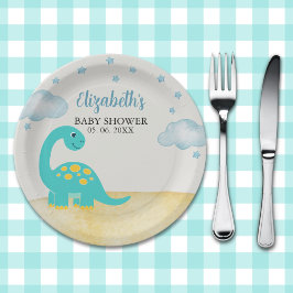Watercolor Dinosaur Baby shower boy Pappteller