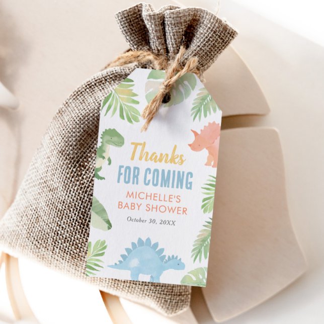 Watercolor Dinosaur Baby Shower Geschenkanhänger (Von Creator hochgeladen)