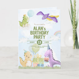 Watercolor Dinosaur Birthday Invites Greeting Card Karte