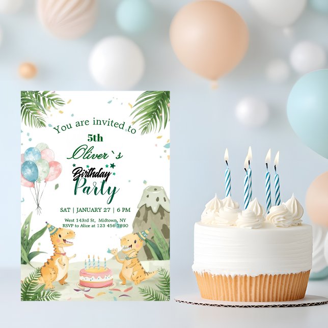 Watercolor Dinosaur Kids Party Birthday  Einladung (Von Creator hochgeladen)