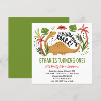 Watercolor Dinosaurier Geburtstagsparty Einladung