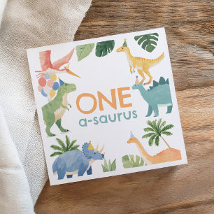Watercolor Dinosaurier Geburtstagsparty Serviette