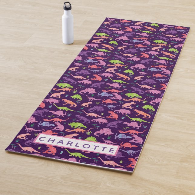 Watercolor-Dinosaurier-personalisierte Kinderlila Yogamatte (Beispiel)