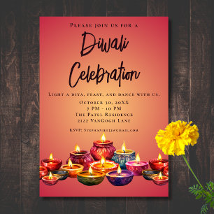 Watercolor Diya Diwali Célébration Invitation