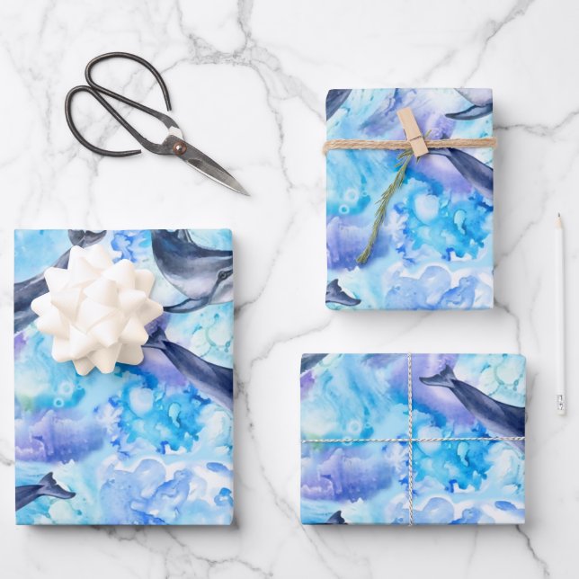 Watercolor dolphin fish seamless pattern geschenkpapier set (Vorderseite)