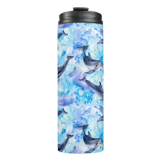 watercolor dolphin fish seamless pattern thermosbecher (Vorderseite)