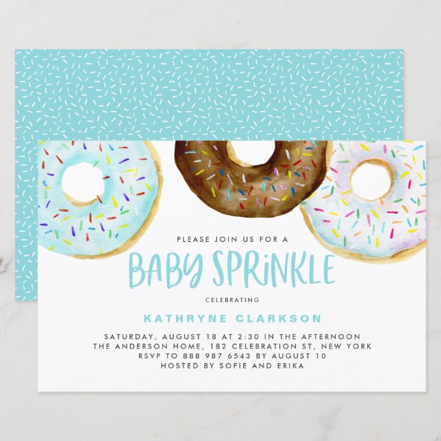 Watercolor Donuts Boy Baby Sprinkle Einladung (Vorne/Hinten)