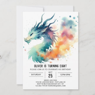 Watercolor Dragon Birthday Digital Einladung