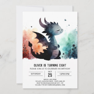 Watercolor Dragon Birthday Editable Einladung