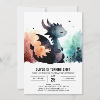 Watercolor Dragon Birthday Editable Einladung