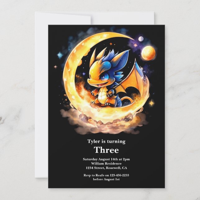 Watercolor Dragon Birthday Einladung (Vorderseite)