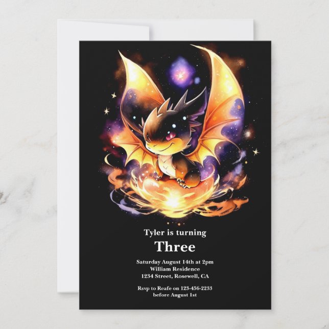 Watercolor Dragon Birthday Einladung (Vorderseite)