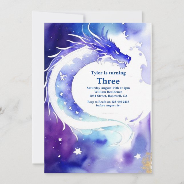 Watercolor Dragon Birthday Einladung (Vorderseite)