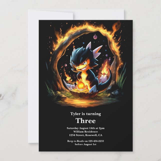 Watercolor Dragon Birthday Einladung (Vorderseite)