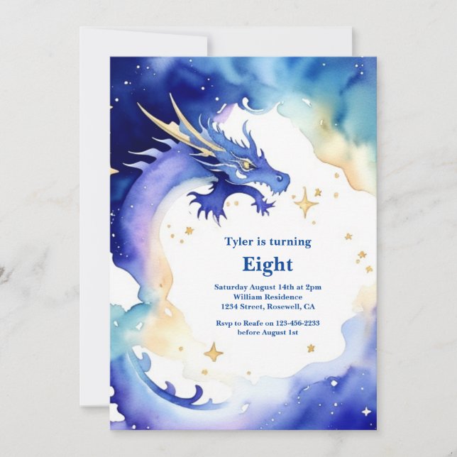 Watercolor Dragon Birthday Einladung (Vorderseite)