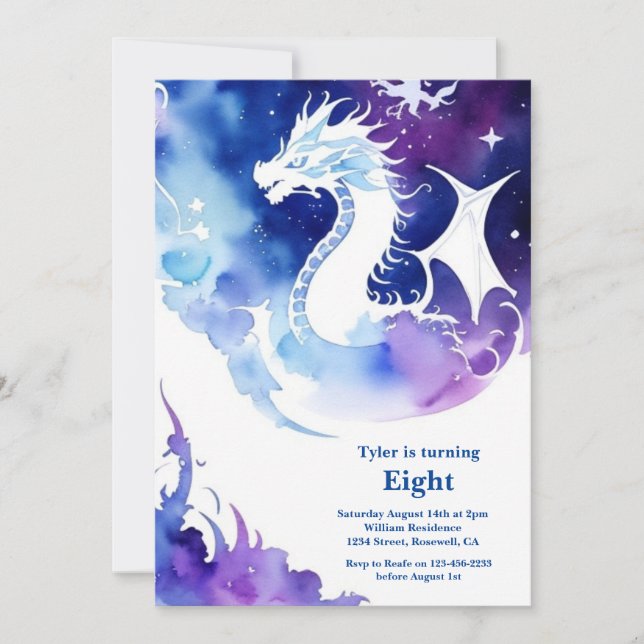 Watercolor Dragon Birthday Einladung (Vorderseite)