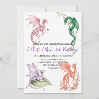Watercolor dragon birthday invitation einladung