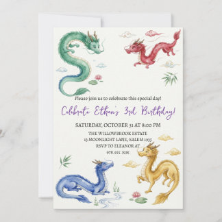 Watercolor dragon birthday invitation einladung