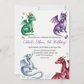 Watercolor dragon birthday invitation einladung