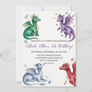 Watercolor dragon birthday invitation einladung